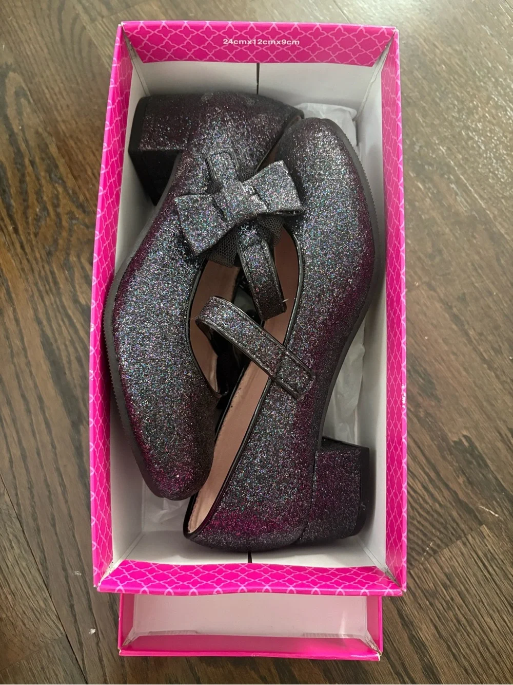 Kelly & Katie Girls' Black Glitter Mary Jane Heels with Bow Fiona - Size 2